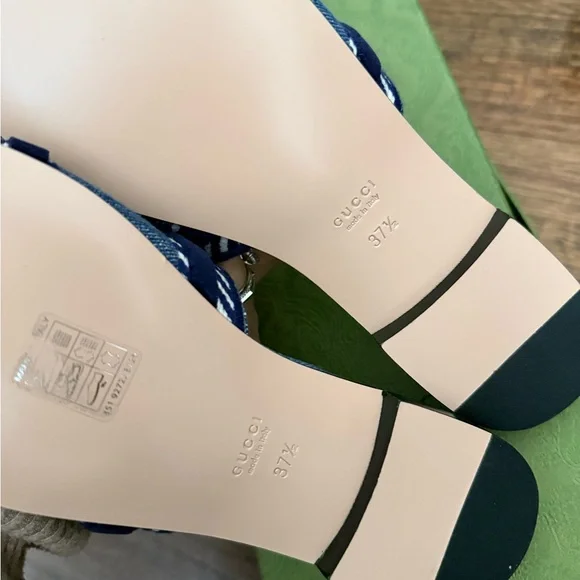 Gucci Denim Blue Embroidered Slide Sandals - Picture 4 of 5